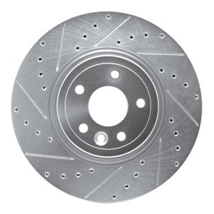 Jaguar XF Brake Rotor (1) - Front Left - R1 Concepts - Drilled & Slotted - Silver - `17-`20
